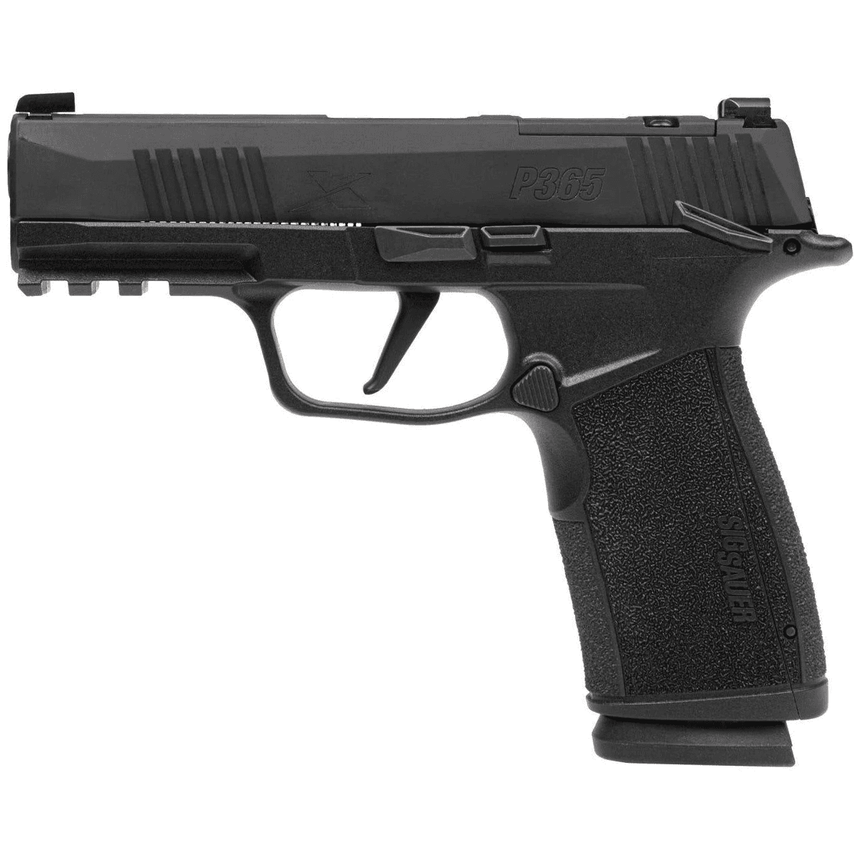 Sig Sauer 365XCA9BXR3MS P365-XMACRO Compact 9mm Luger 17+1 3.70" Black Barrel, Black Nitron Optic Ready/Serrated Slide & Frame w/Picatinny Rail, Black Polymer w/Interchangeable Backstrap Grip, Manual Safety