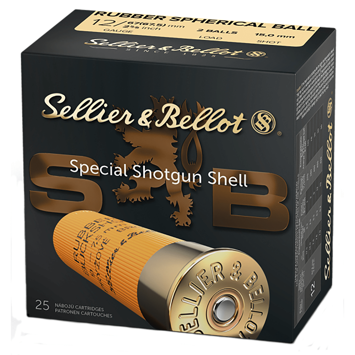 Sellier & Bellot 12 Gauge 2 Rubber Spherical Ball  Shot Shotgun Ammo UPC # 754908550142