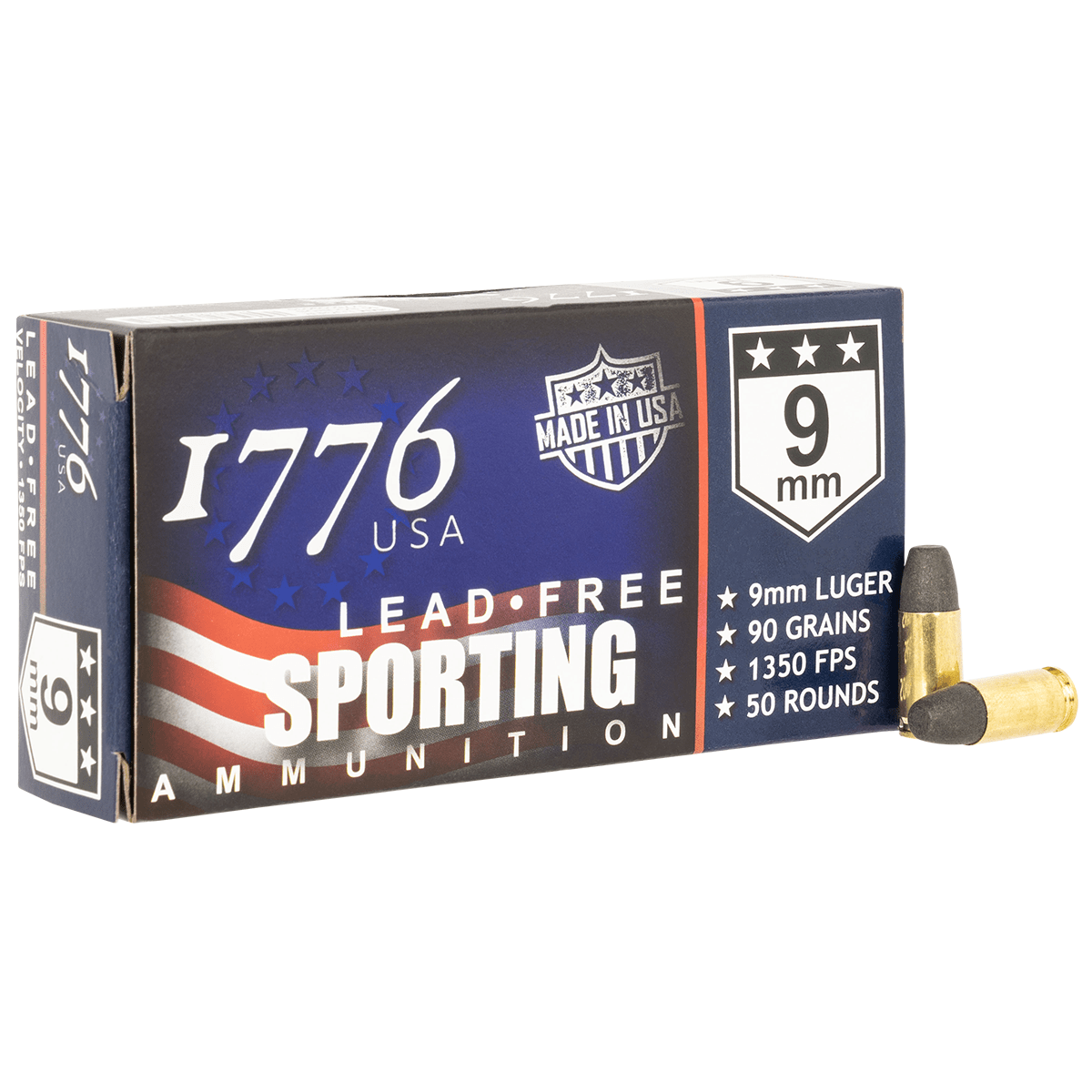 1776 USA Lead Free Sporting 9mm Luger 90 gr Lead Free Ball 50 Per