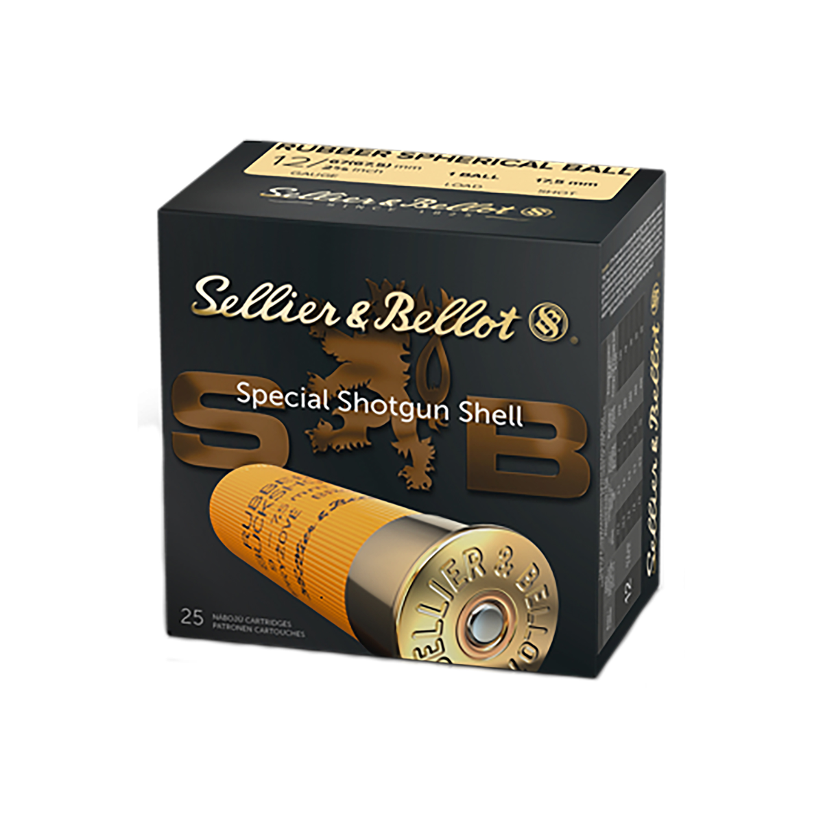 Sellier & Bellot Shotgun 12 Gauge 2.75" 2 11/16 oz 15 Rubber Pellets Shot - 25 Rounds Per Box, 10 Boxes Per Case - SB12RSA