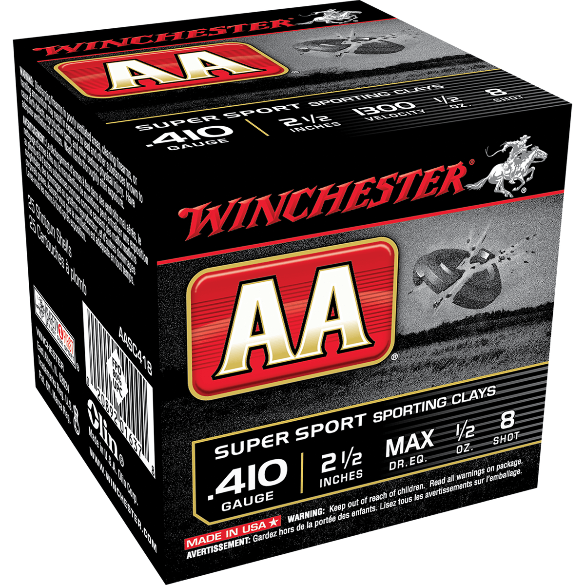 Winchester Ammo AASC418 AA Super Sport 410 Gauge Shotgun Ammo 2.5" 1/2 oz 8 Shot 25 Rounds-020892016378