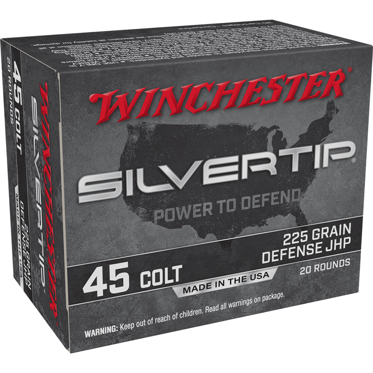 Winchester Ammo W45CST Silvertip 45 Colt 225 gr Jacket Hollow Point 20 Per Box Self Defense Ammo-020892231627